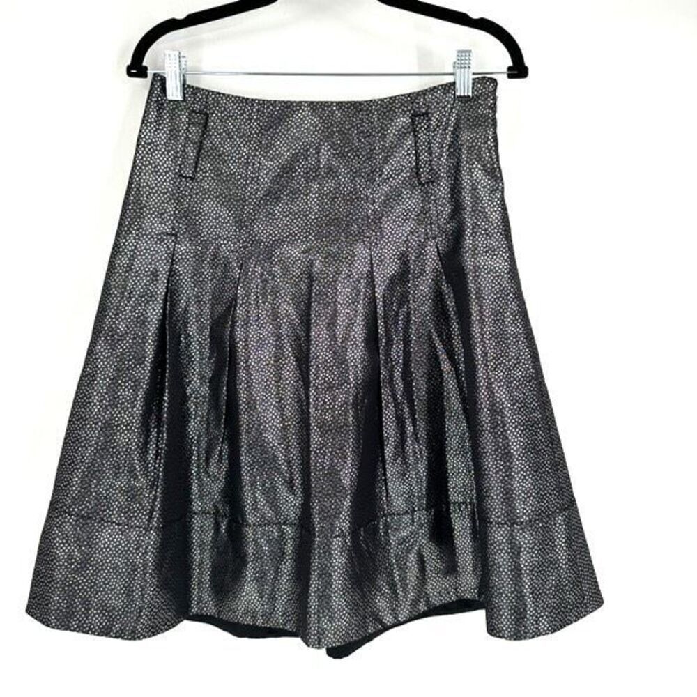 NWT Express Design Studio Womens Lined A-Line Skirt Black Silver Metallic Size 6